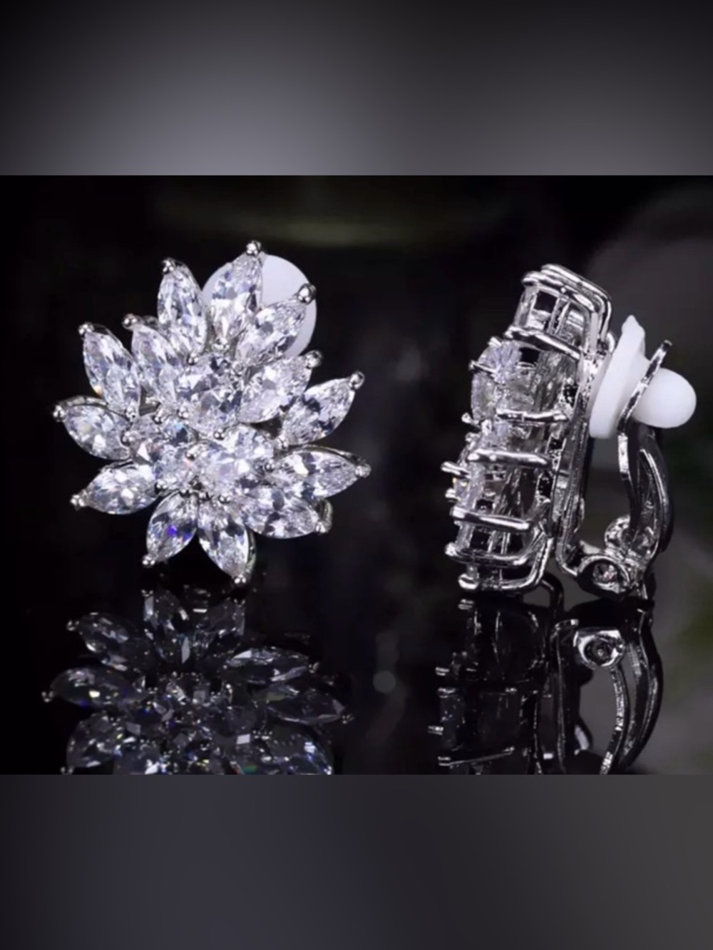 New Designer Flower Leaf Shape Stunning Cubic Zirconia Crystal Ear Clip